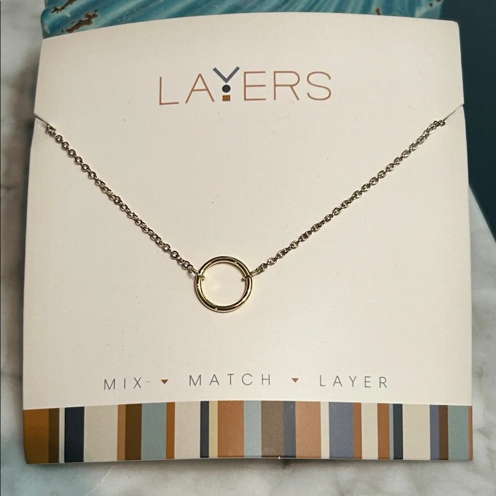 Layers Dainty Circle Gold Tone Adjustable Necklace NEW